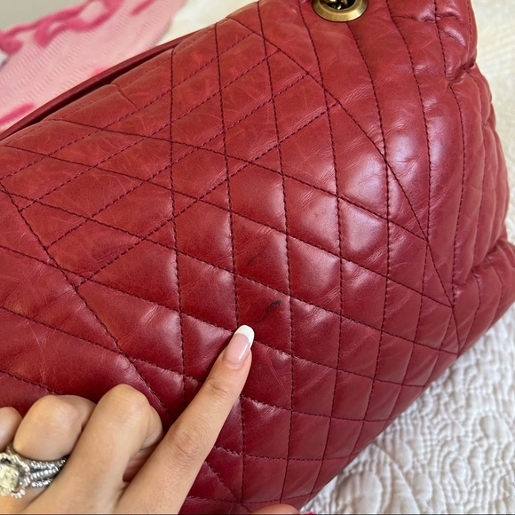 SOLD LANVIN HAPPY red quilted flap bag gold chain large - Picture 12 of 16